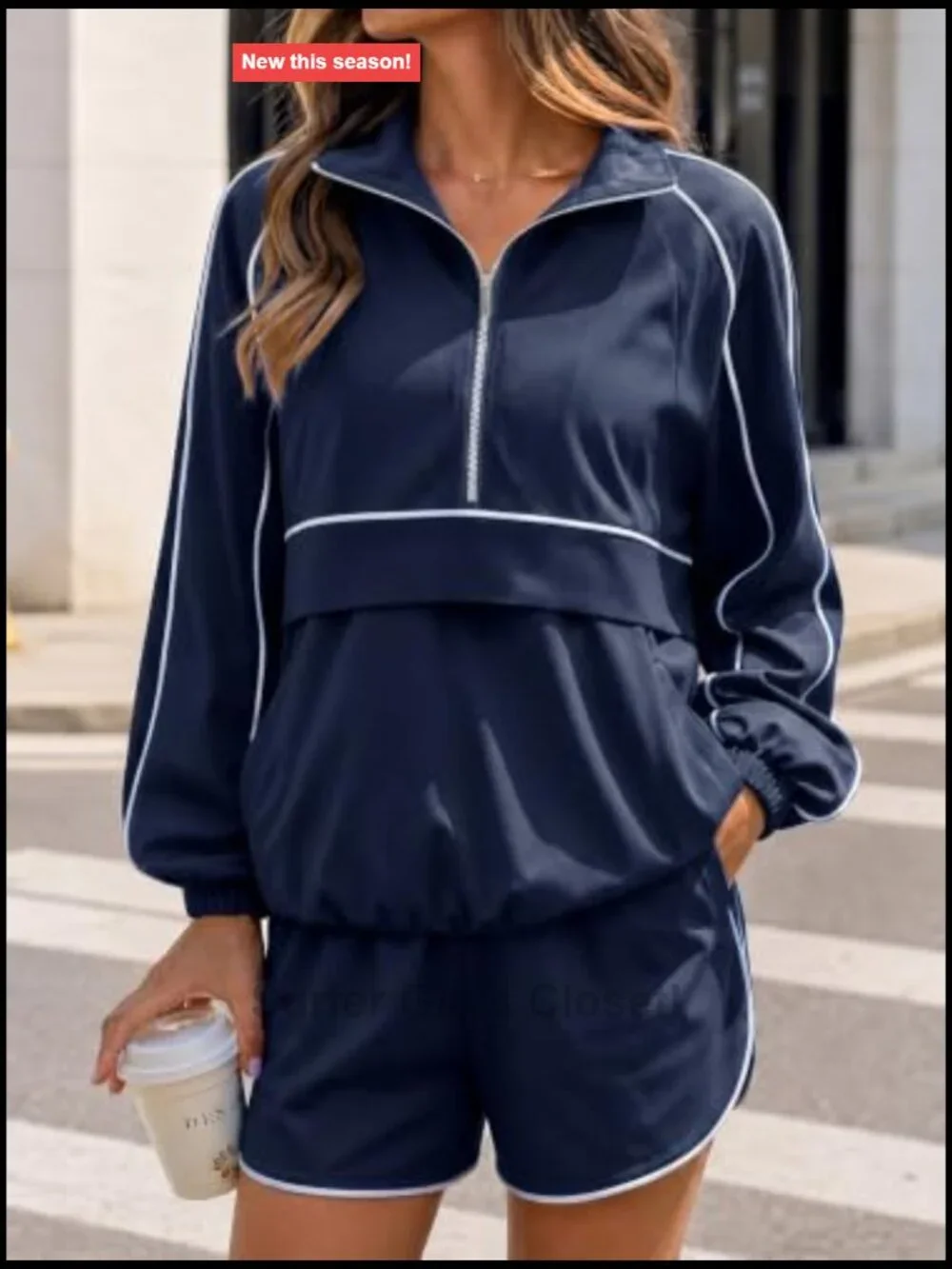 UPF 50+ Quarter Zip Pullover & Short Set 2 Piece Athleisure